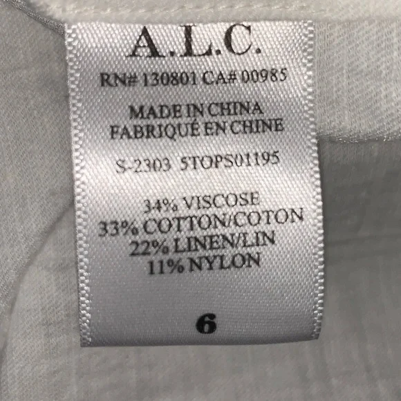 A.L.C. White Cara Puff Sleeve Split V neck Popover Cotton Blouse Size 6 - Picture 9 of 9